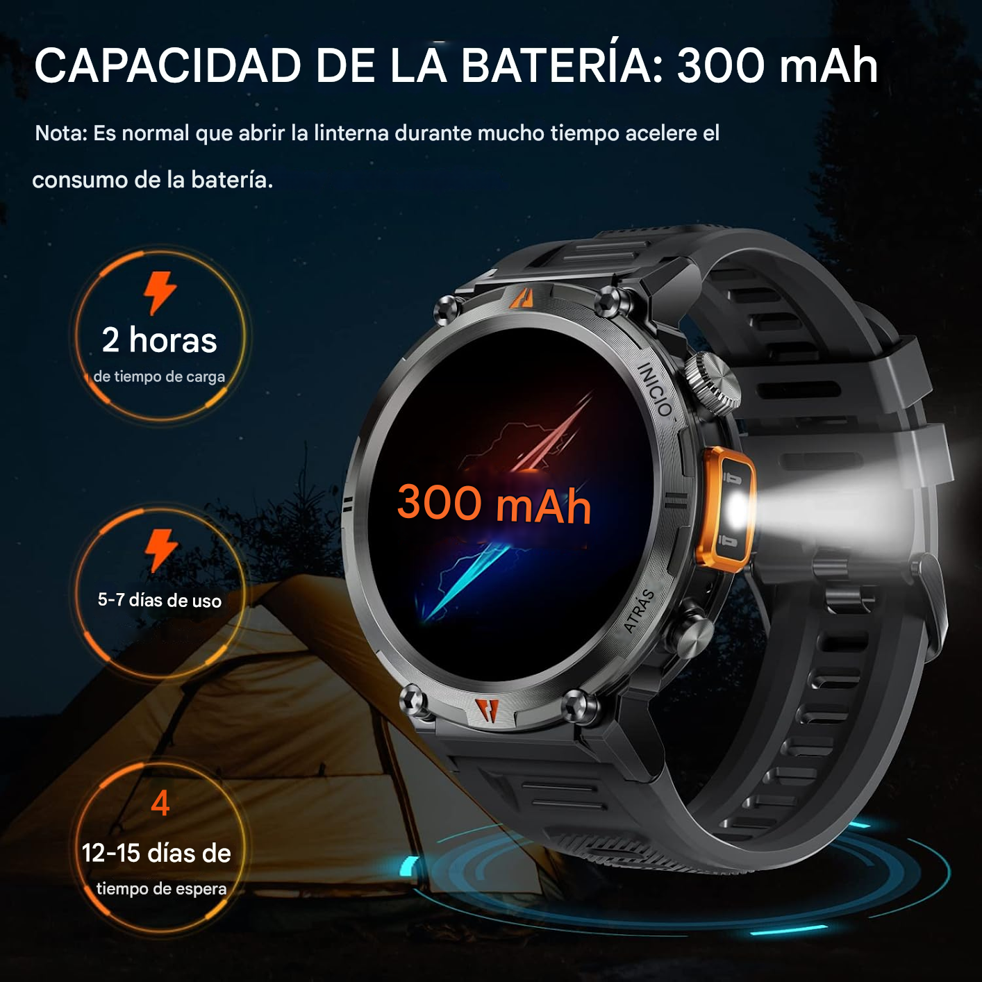 EIGIIS - Reloj inteligente militar con linterna LED