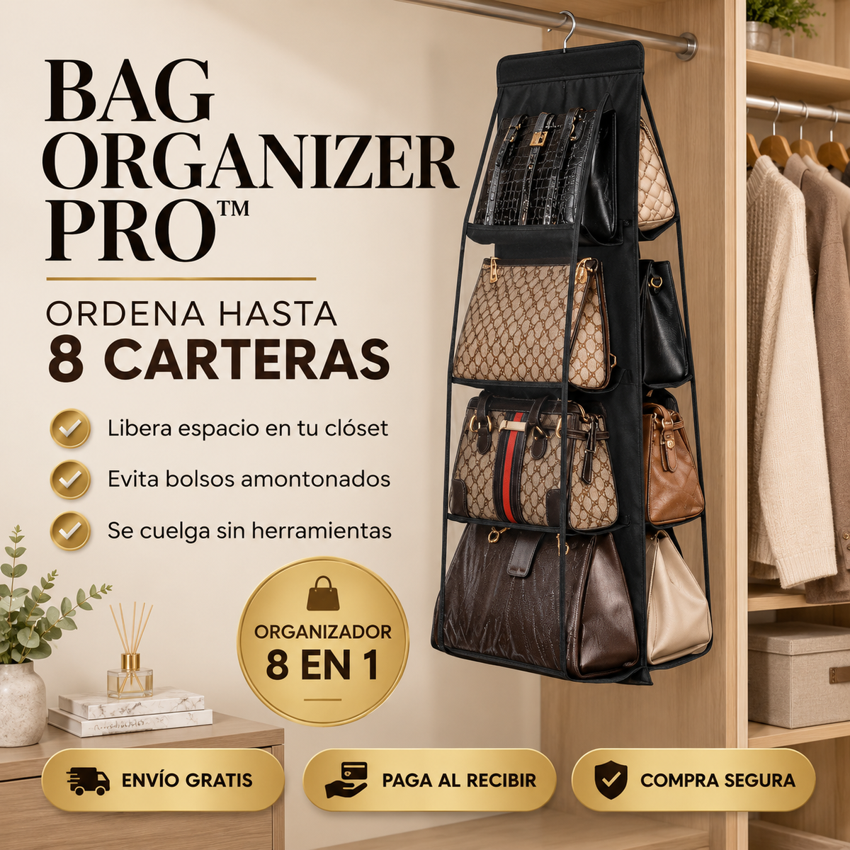 Bag Organizer Pro™ – Organizador Colgante 8 en 1 para Bolsos y Carteras | PROMOCIÓN 2 X 1