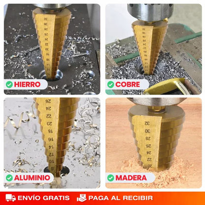 🔩 SET DE 6 BROCAS ESCALONADAS DE TITANIO