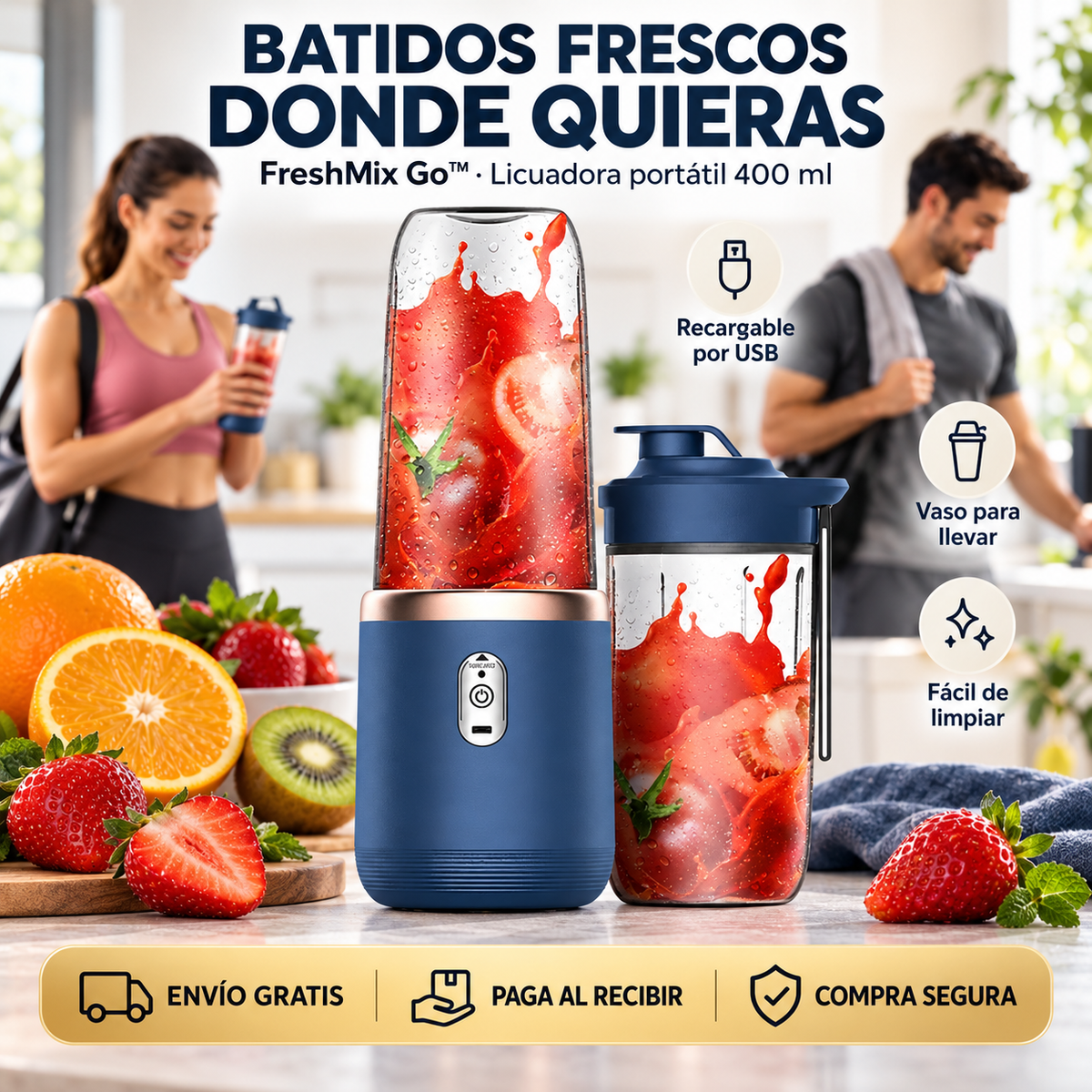 FreshMix Go™ | Licuadora Portátil 400 ml 🍓