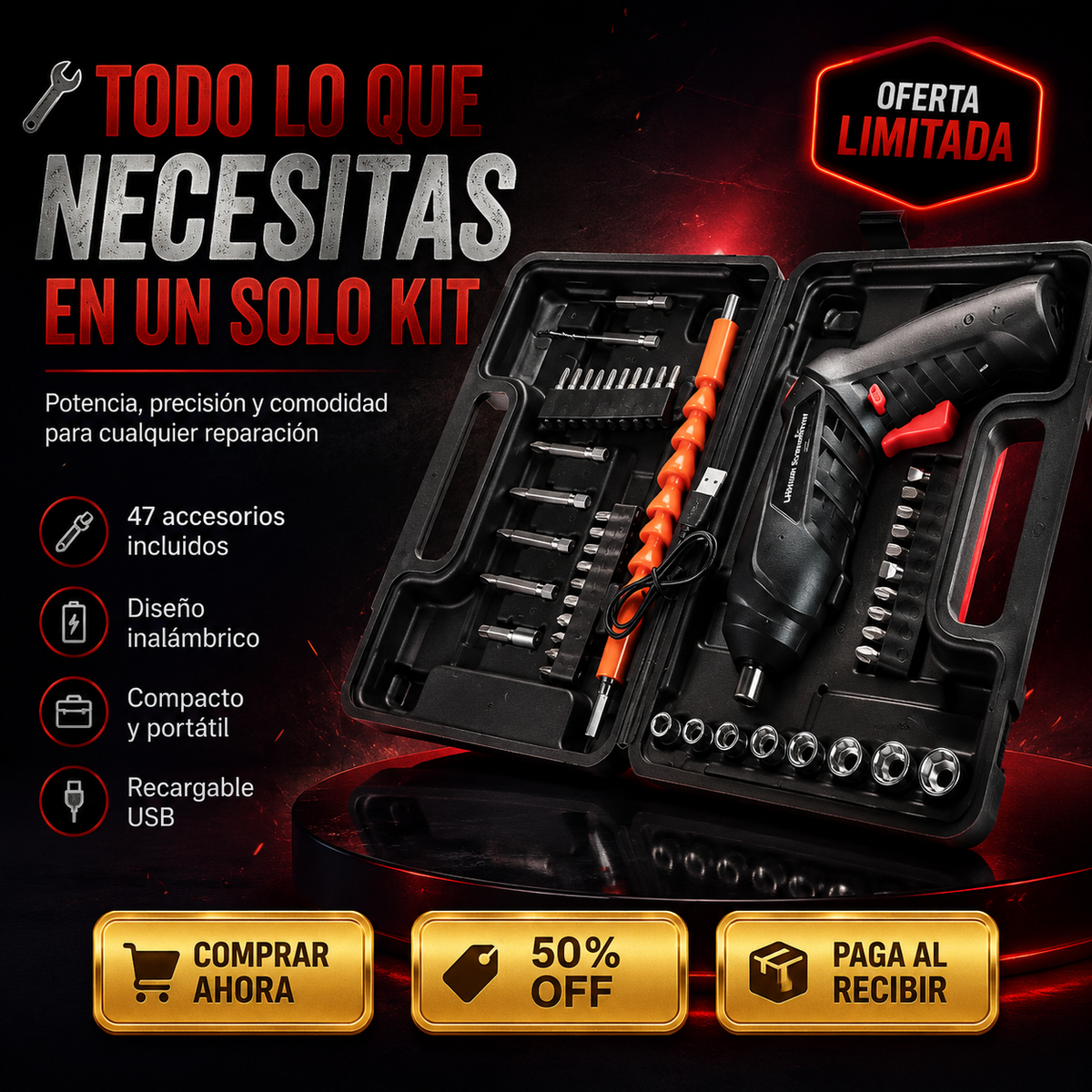 🔧KIT DESTORNILLADOR ELÉCTRICO MINI 47 ACCESORIOS - 🔥 PROMOCIÓN 🔥