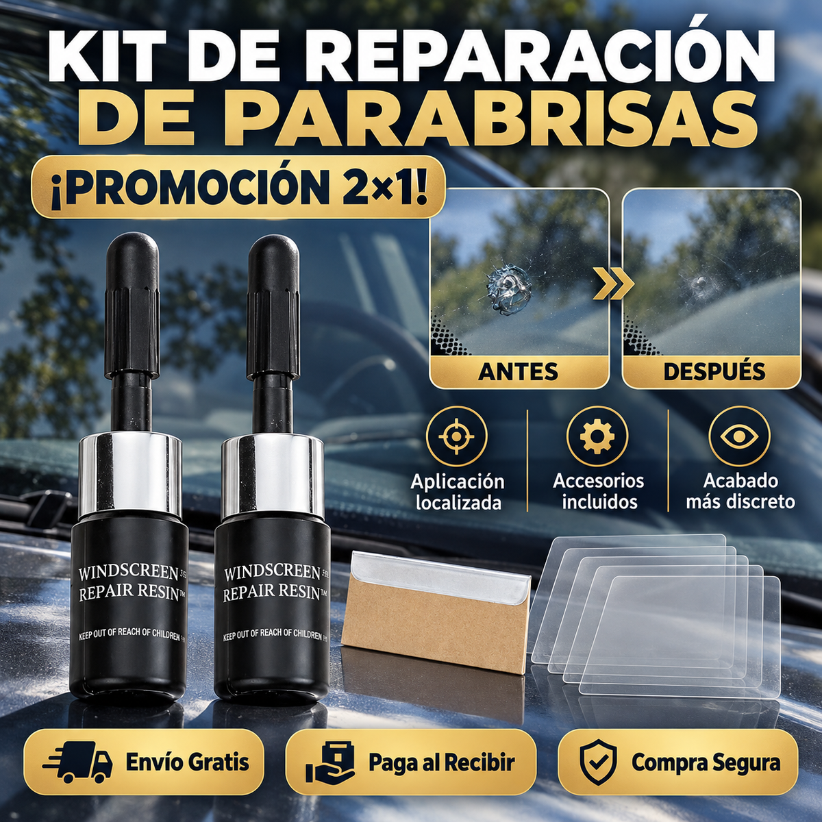 🚘💧 Kit de Reparación de Parabrisas | 🔥¡PROMOCIÓN 2×1!🔥