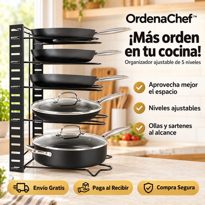 🍳 OrdenaChef™ — Organizador Ajustable de Ollas y Sartenes de 5 Niveles