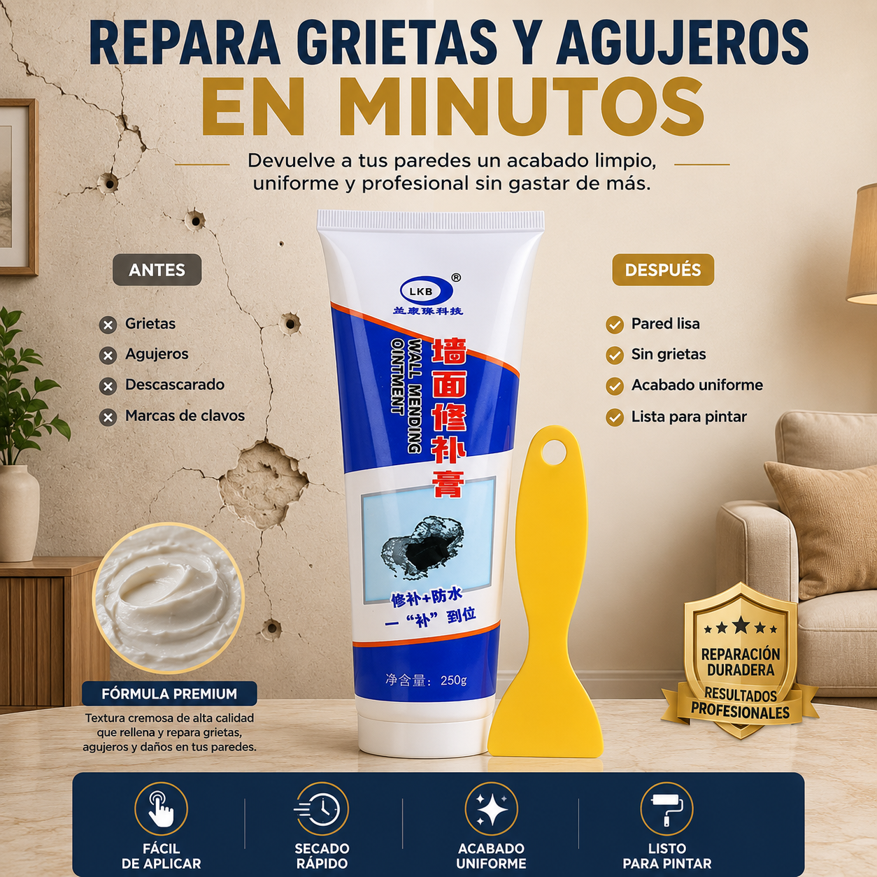 Pasta Reparadora de Grietas en Pared con Espátula Incluida 🏠 🔥¡SUPER PROMOCIÓN!🔥