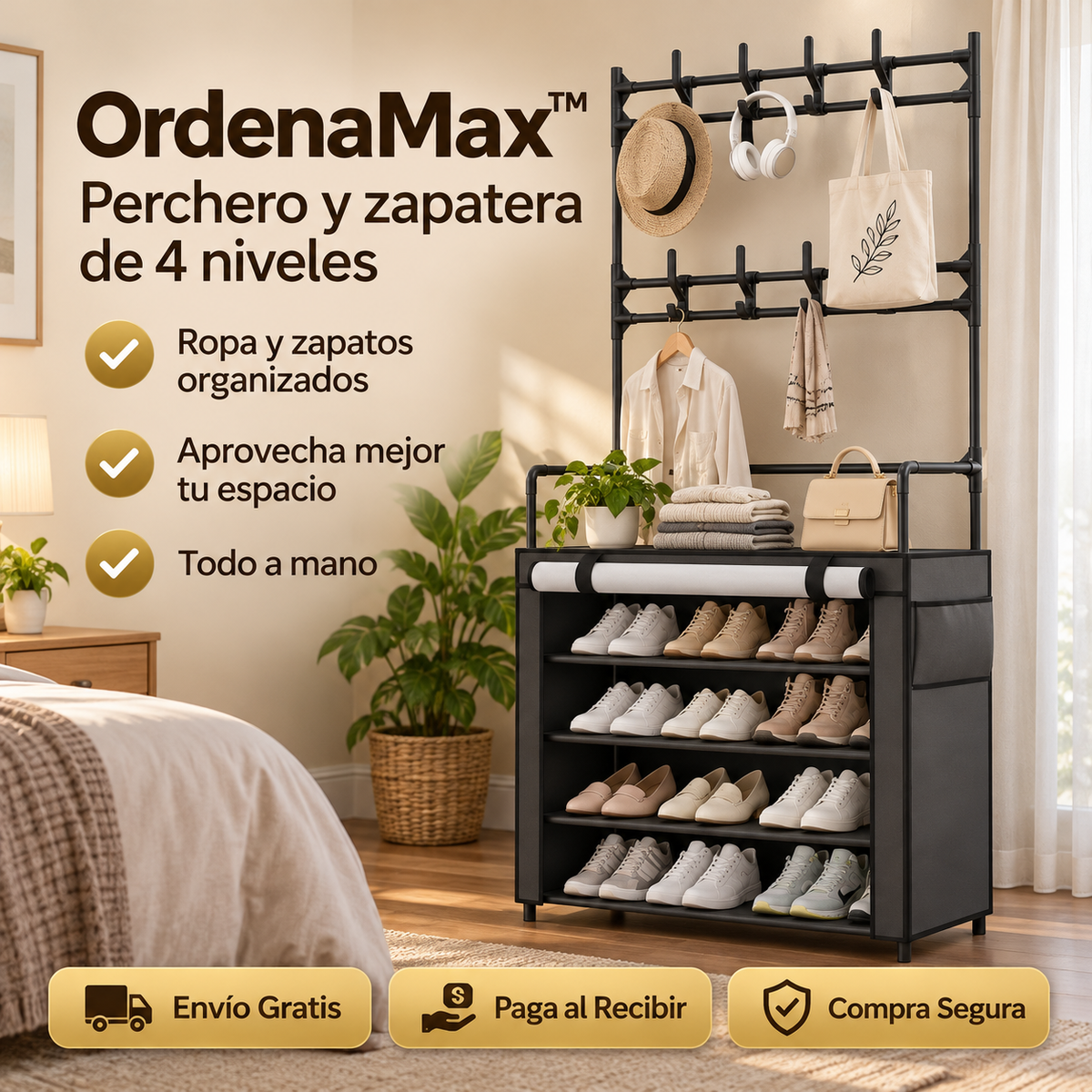👕👟 OrdenaMax™ — Perchero y Zapatera Multifuncional de 4 Niveles