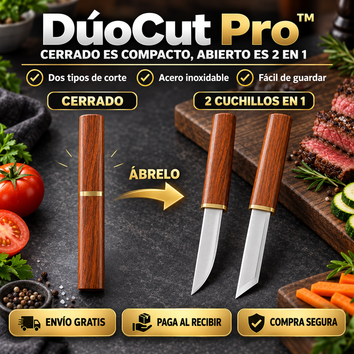 🔪 DúoCut Pro™ – Set de 2 Cuchillos Ergonómicos Corta Todo 🥩✨