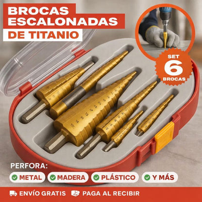 🔩 SET DE 6 BROCAS ESCALONADAS DE TITANIO